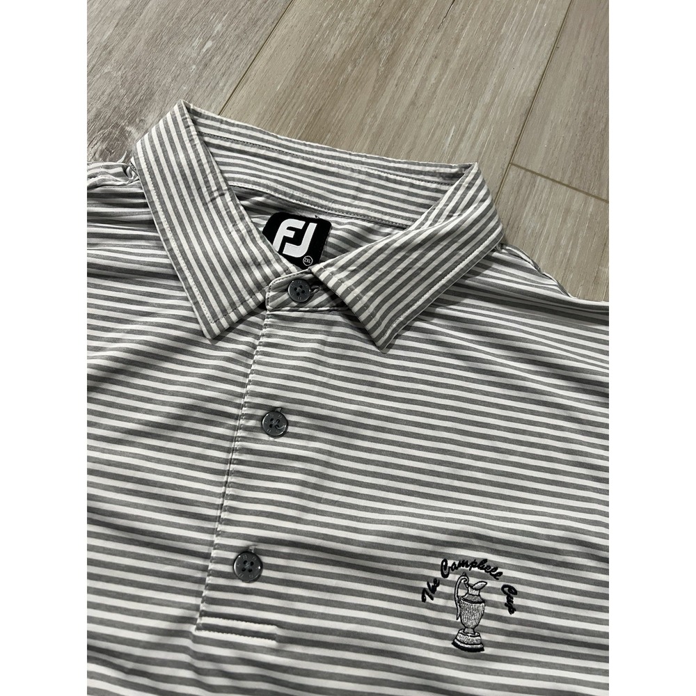 FootJoy FJ Mens The Campbell Cup Striped Polo Shirt Size XXL White/grey